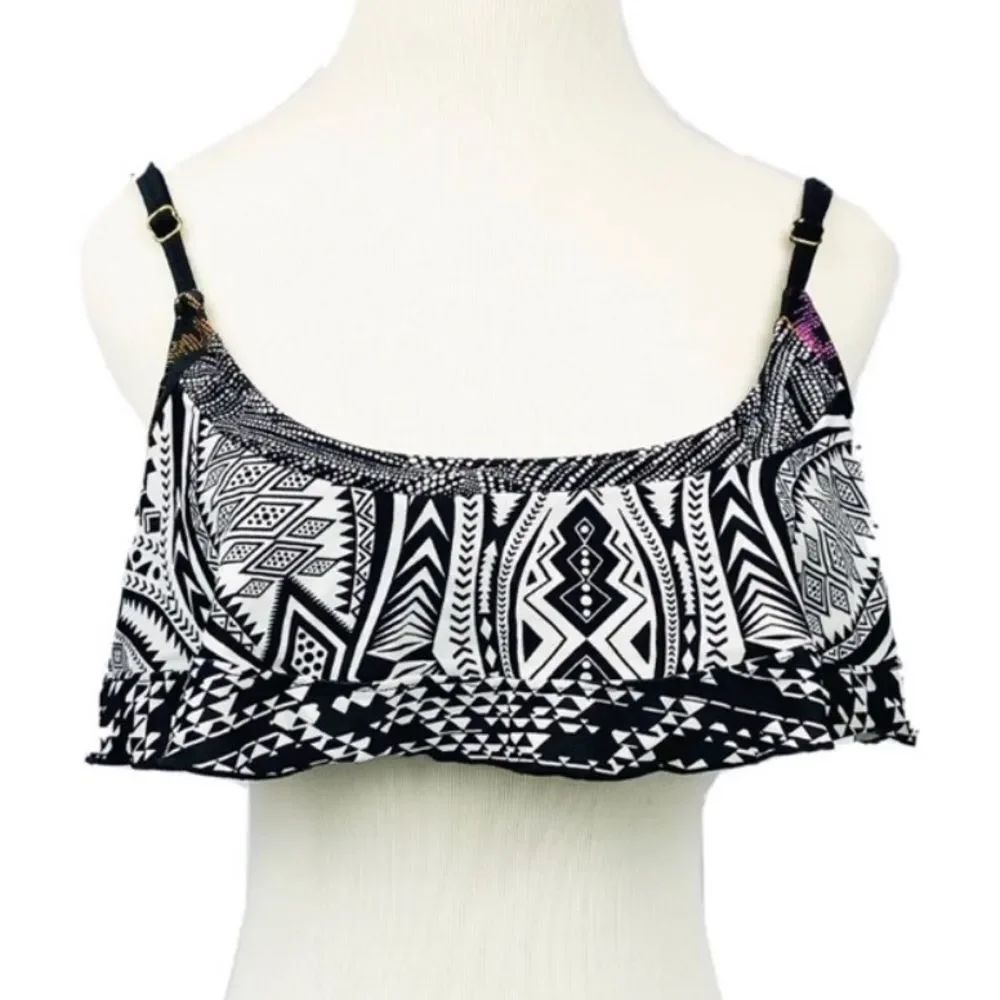 RAISINS Tribal Print Black White Bikini Top